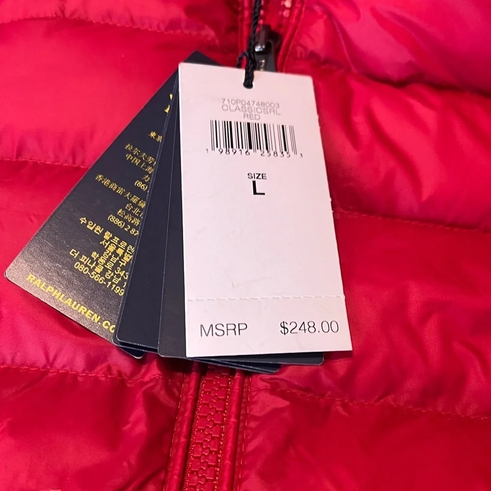 Polo Ralph Lauren Classic  Red Performance Puffer Jacket NWT Sizes Med/Lg